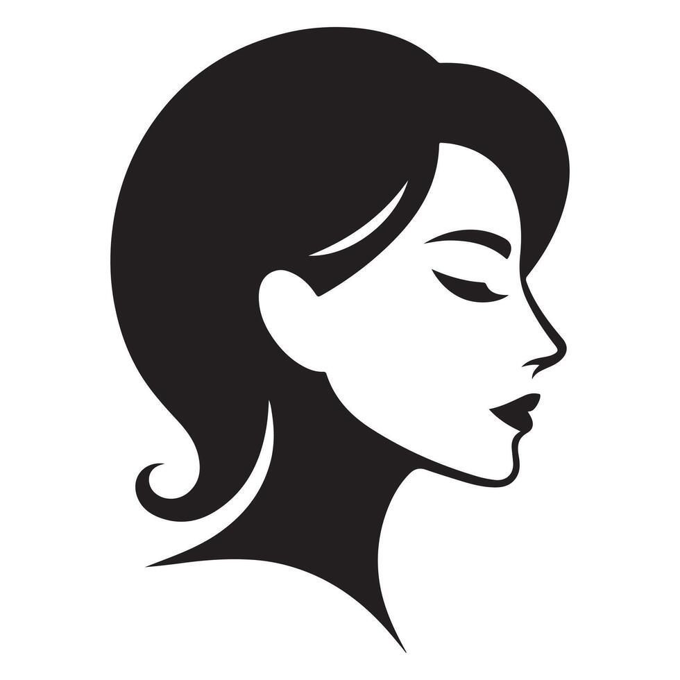 Woman's face from the side. Silhouettes of people in three different styles. Face profile. Hair Style Woman Silhouette Illustration vector
