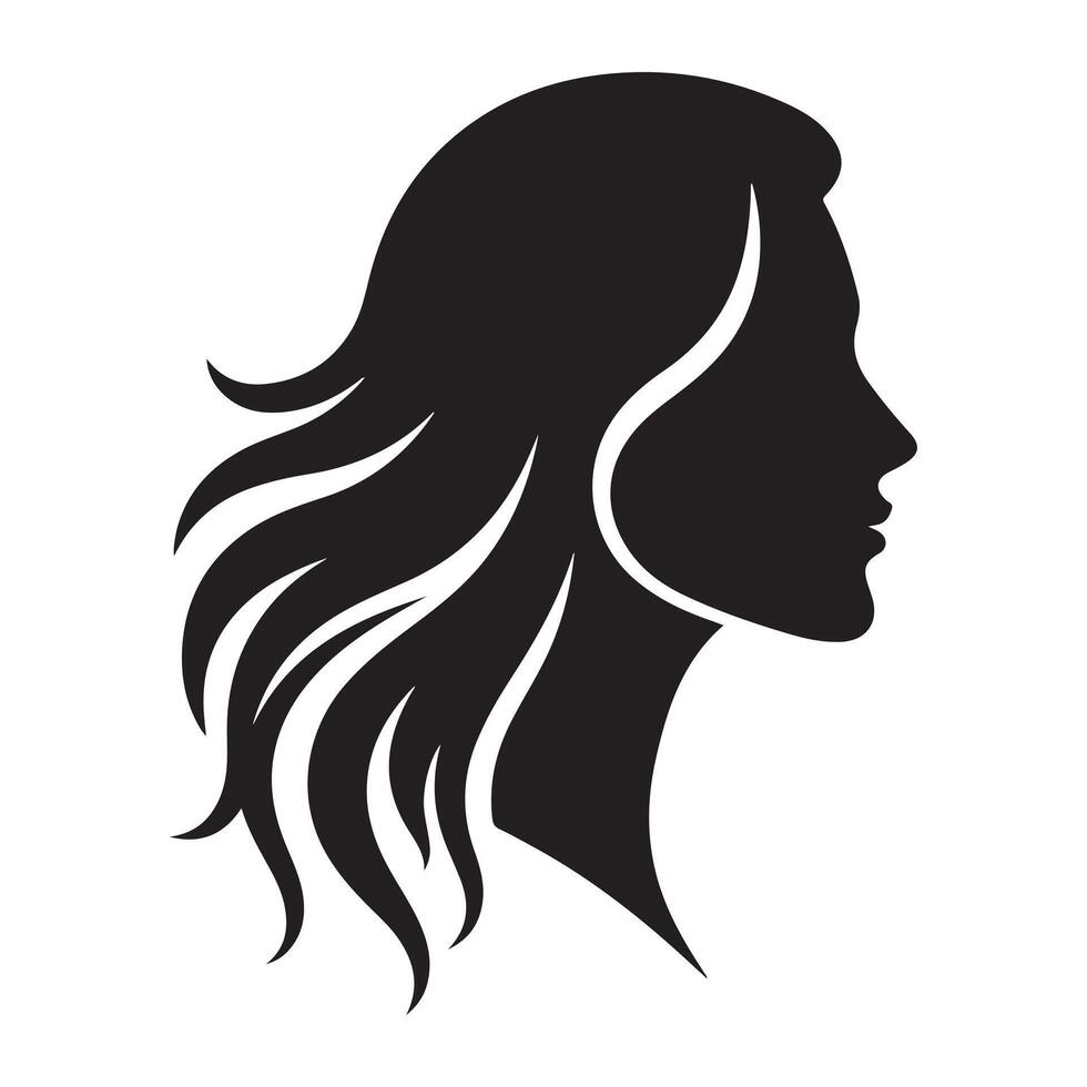 Woman's face from the side. Silhouettes of people in three different styles. Face profile. Hair Style Woman Silhouette Illustration vector