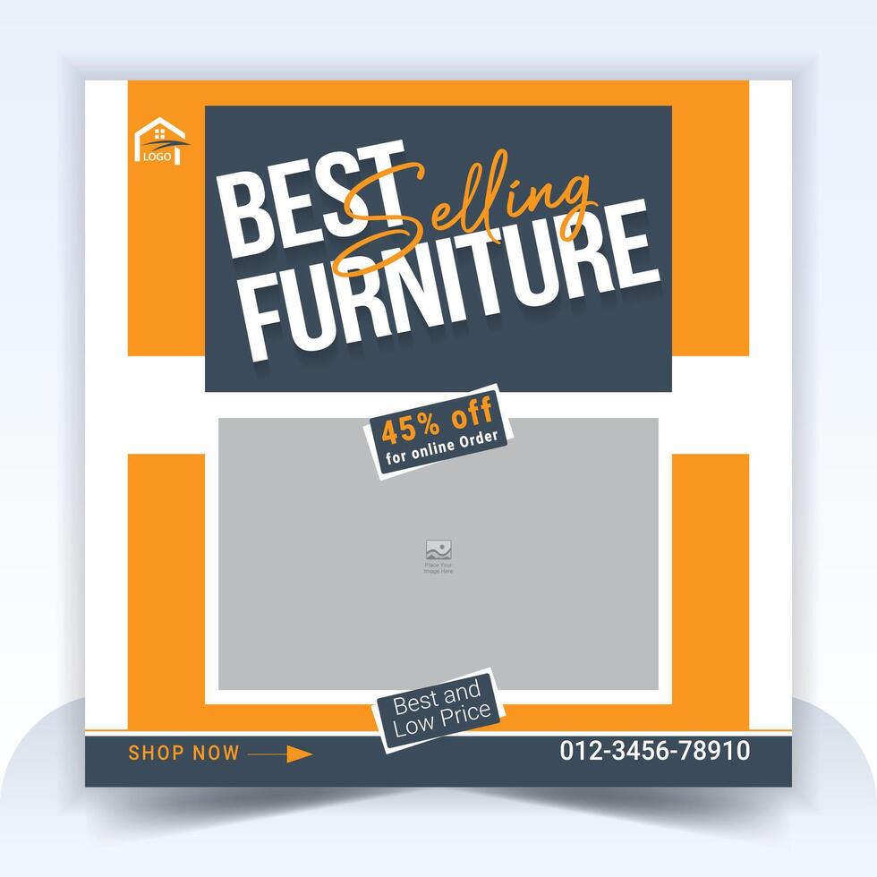 Furniture social media post or banner template design vector