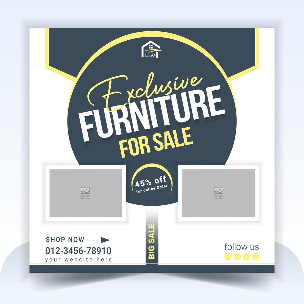 Furniture social media post or banner template design vector