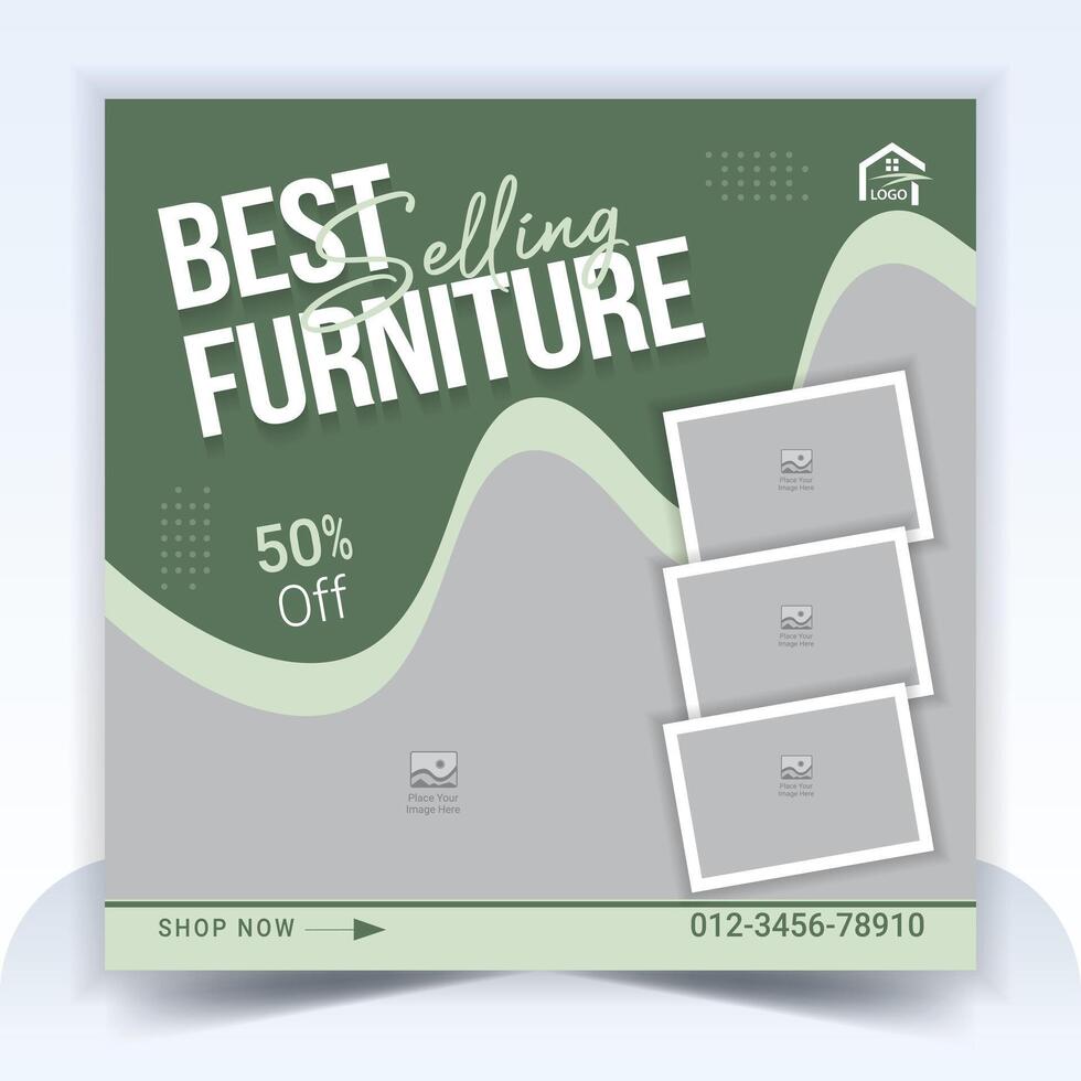 Furniture social media post or banner template design vector