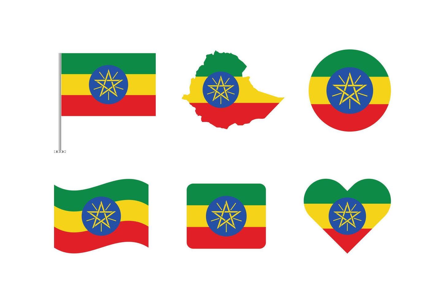 Ethiopia flag. Set of Ethiopia Flags Collection. vector