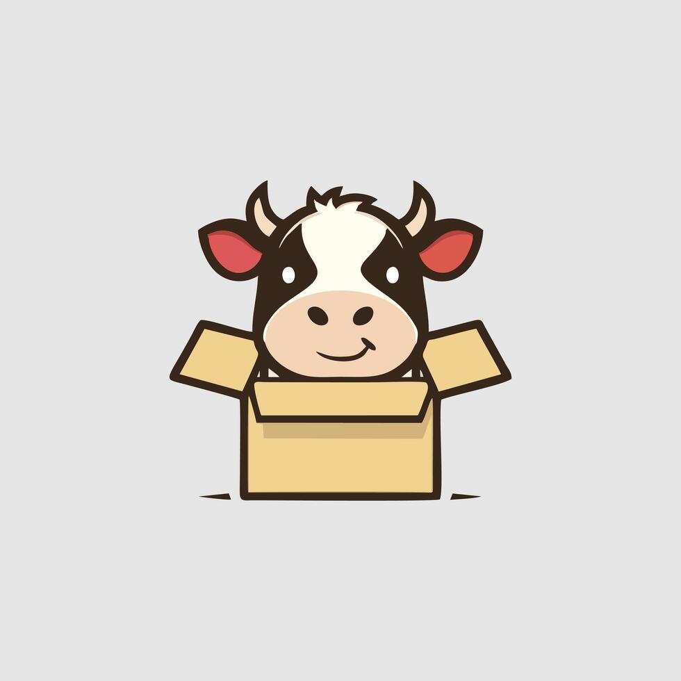 Cows in a box. illustration of farm animals in a box. vector