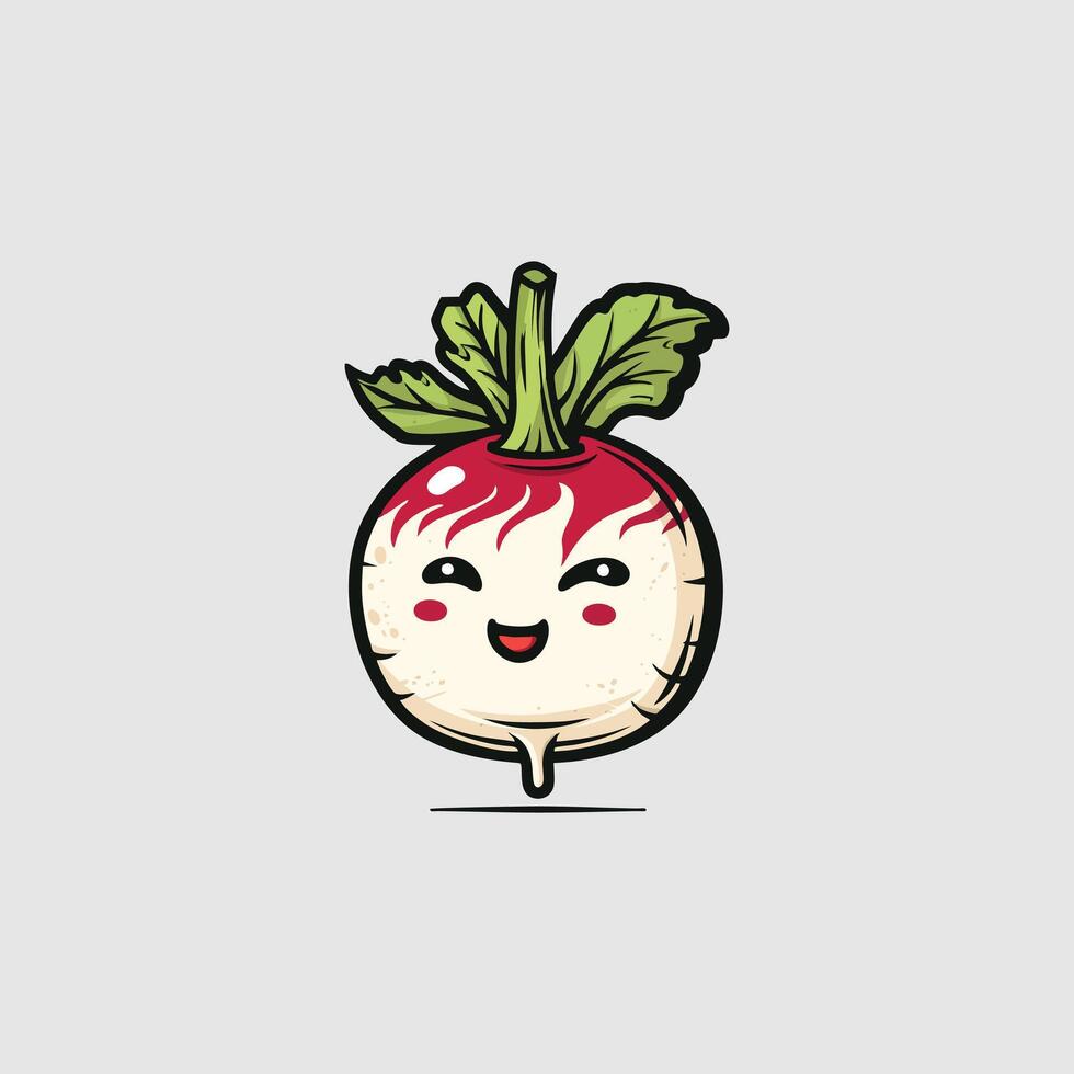 Cute radish cartoon character. illustration on grey background. vector