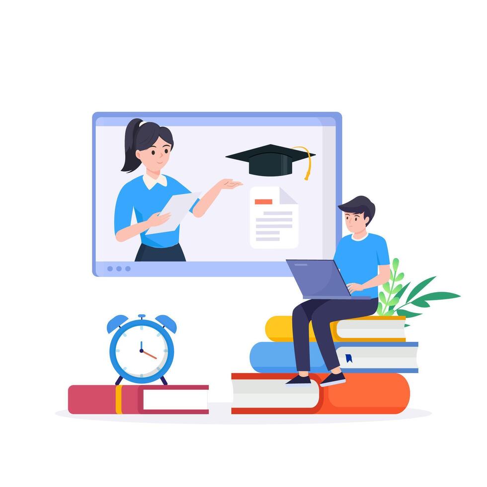 Learning online or digital e-learning studying process vector