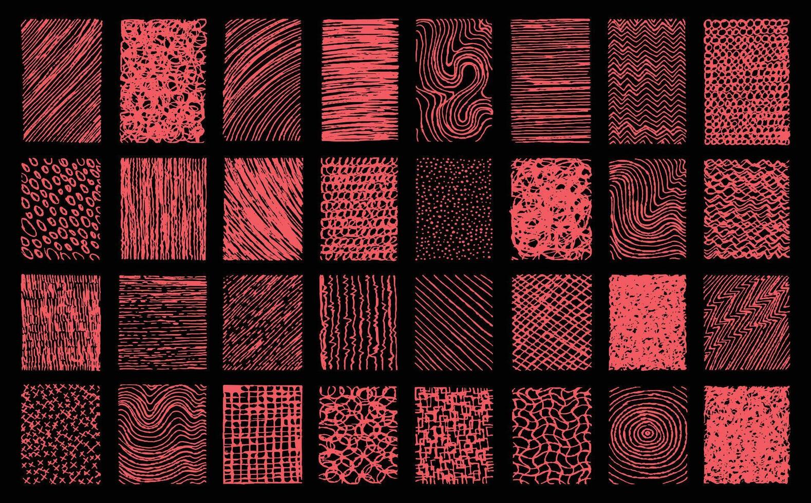 Red pen scribble design set. Abstract hatching layout. Ink doodle background template bundle. vector