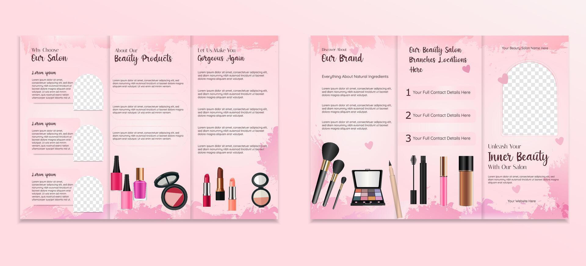 Cosmetics Beauty Salon Trifold Brochure Template Design vector