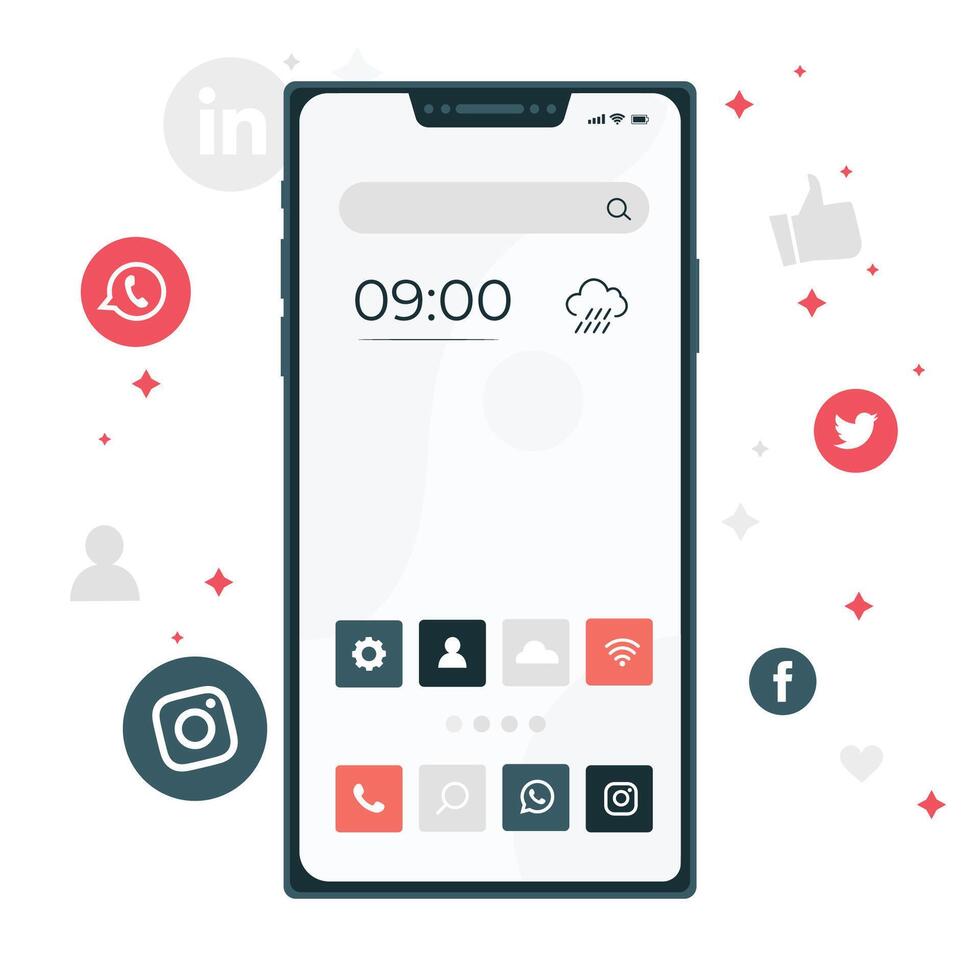 phone home screen with social icon vector