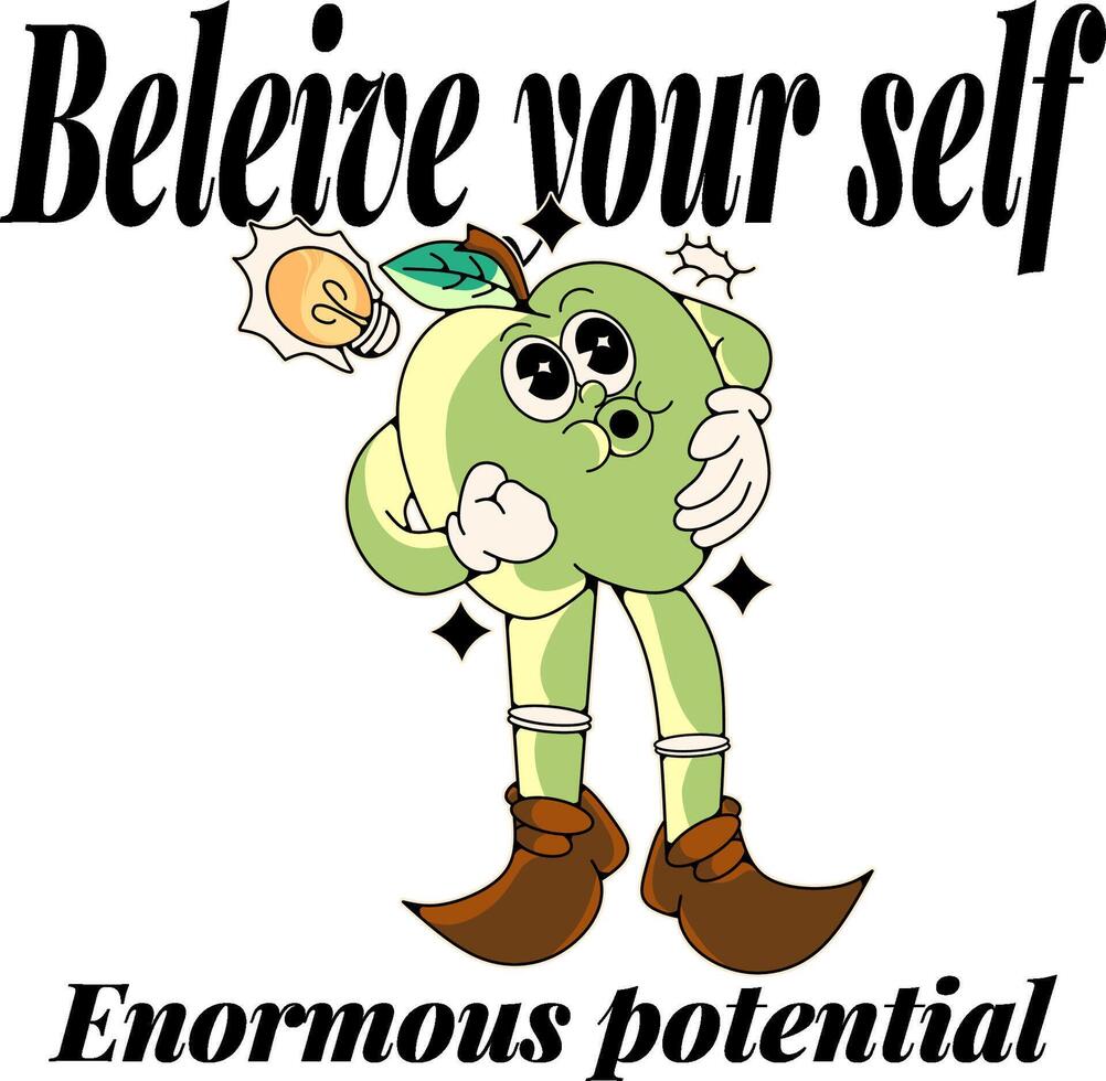 Day dreaming Apple,the Power of Imagination a pensive green apple mascot.reminder to embrace the boundless potential vector