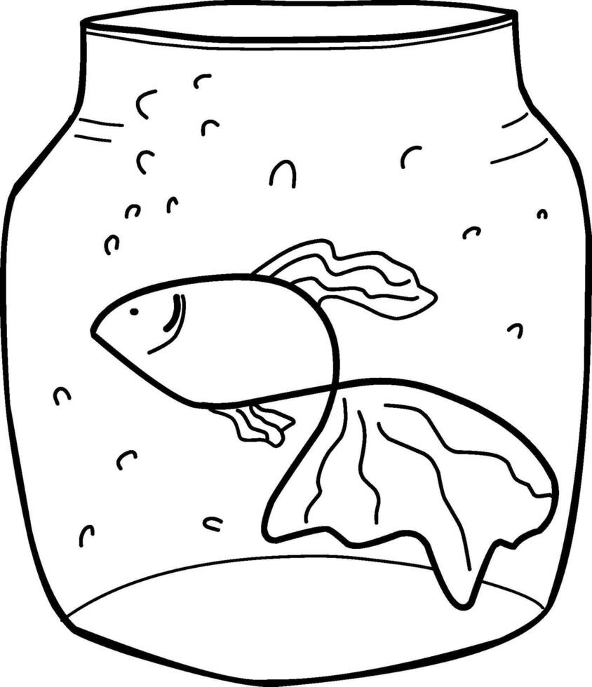 Fish in the aquarium Illustration. Hand-drawn doodles illustration.Line art. vector