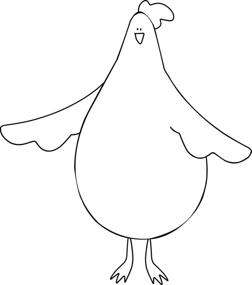 Funny chicken character Illustration. Hand-drawn doodles illustration.Line art vector