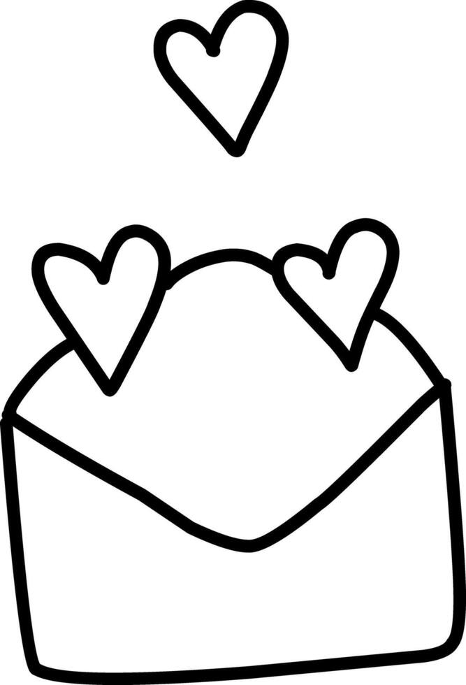 Envelope with hearts Illustration. Hand-drawn doodles illustration.Line art. Letter vector