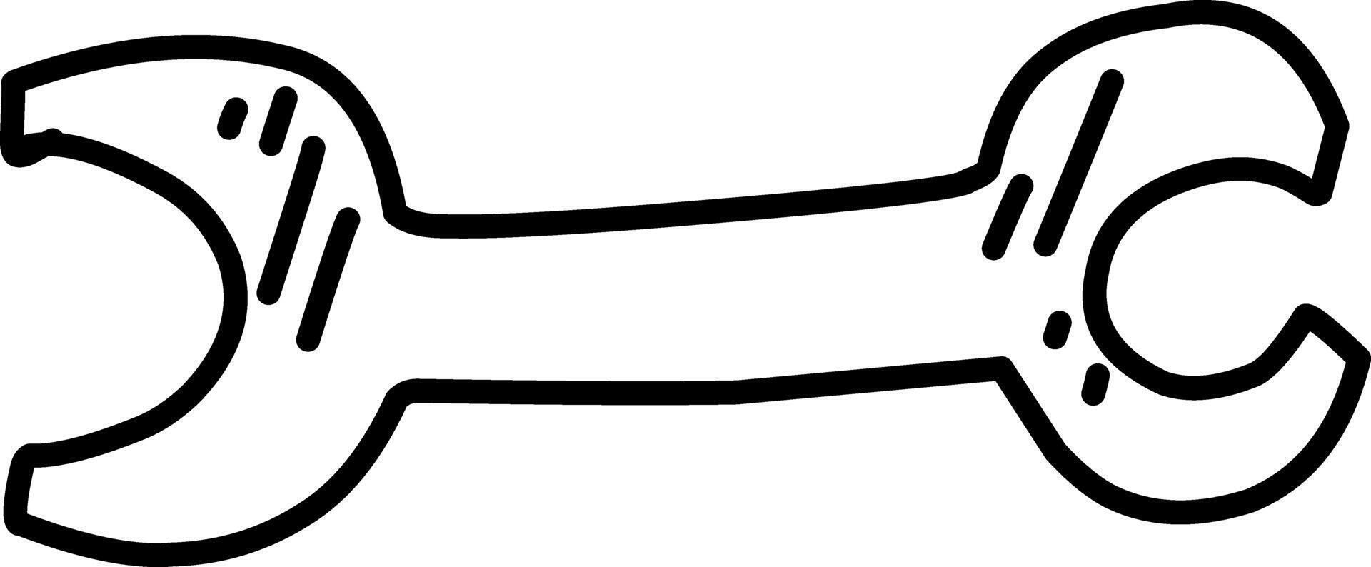 wrench line art on white background, doodle illustration, tool illustration vector