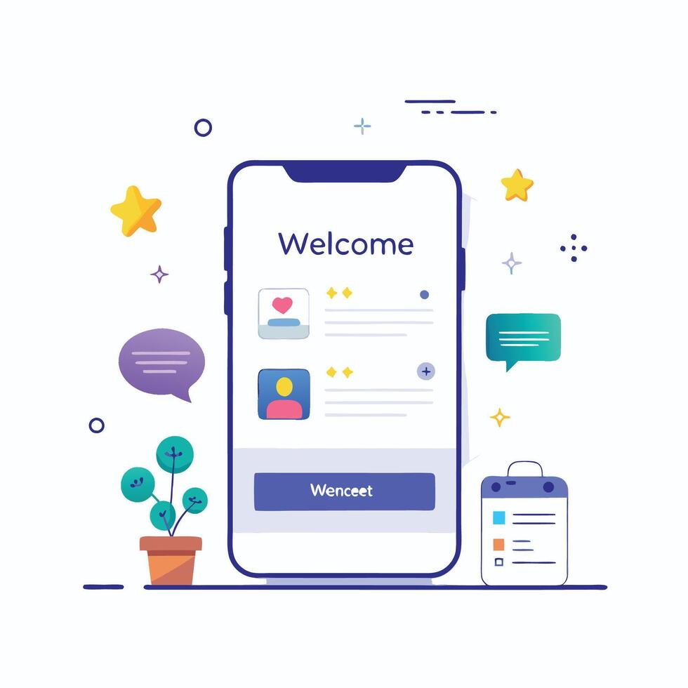 Illustration welcome message of Mobile wireframe idea with Showcasing various UI elements vector