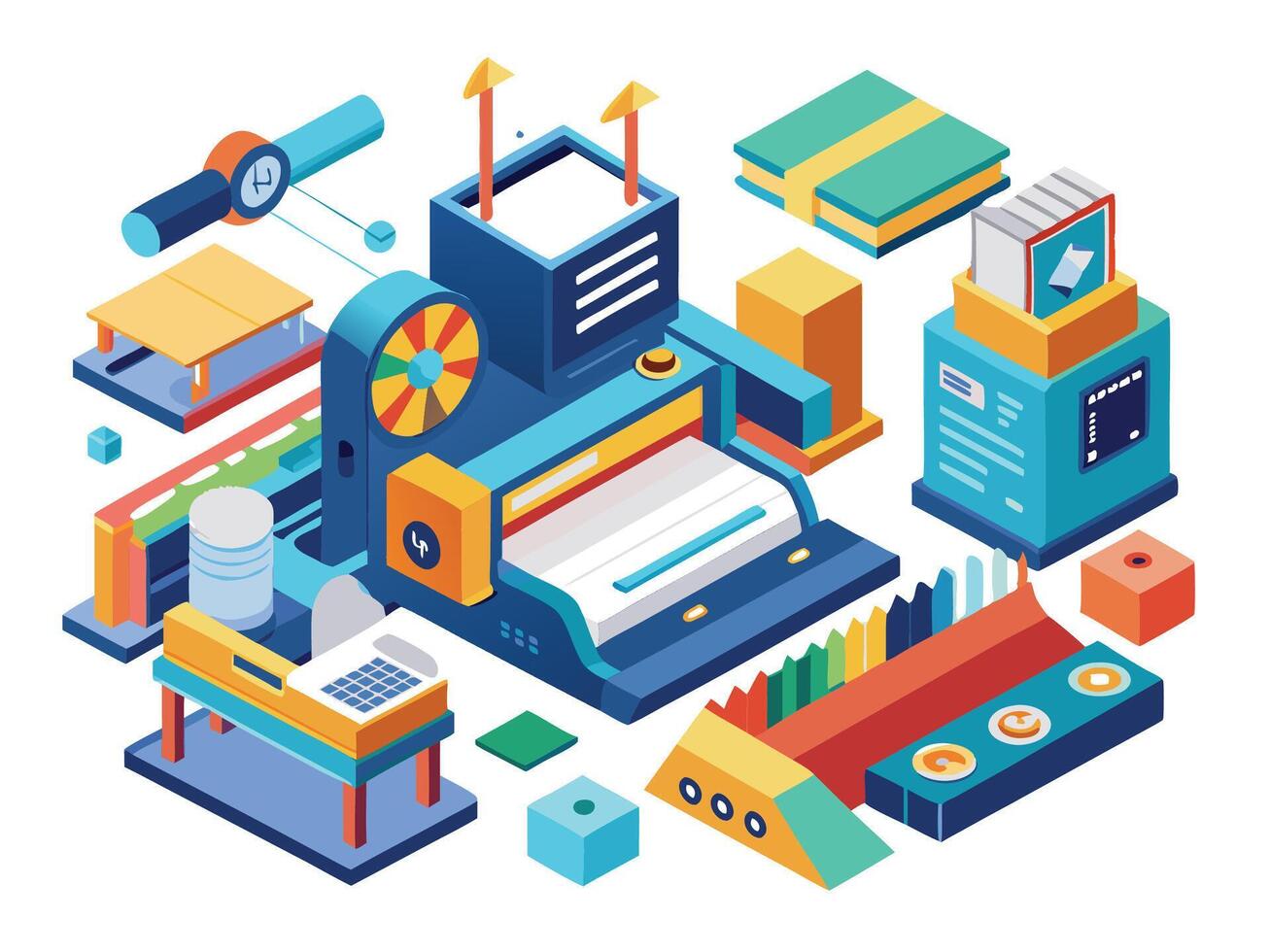 Paper printer machines illustrations vector
