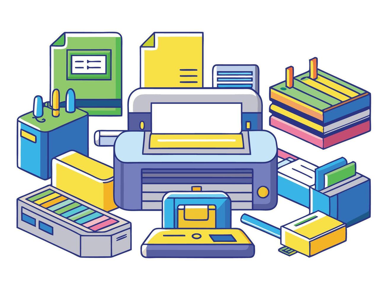 Paper printer machines illustrations vector