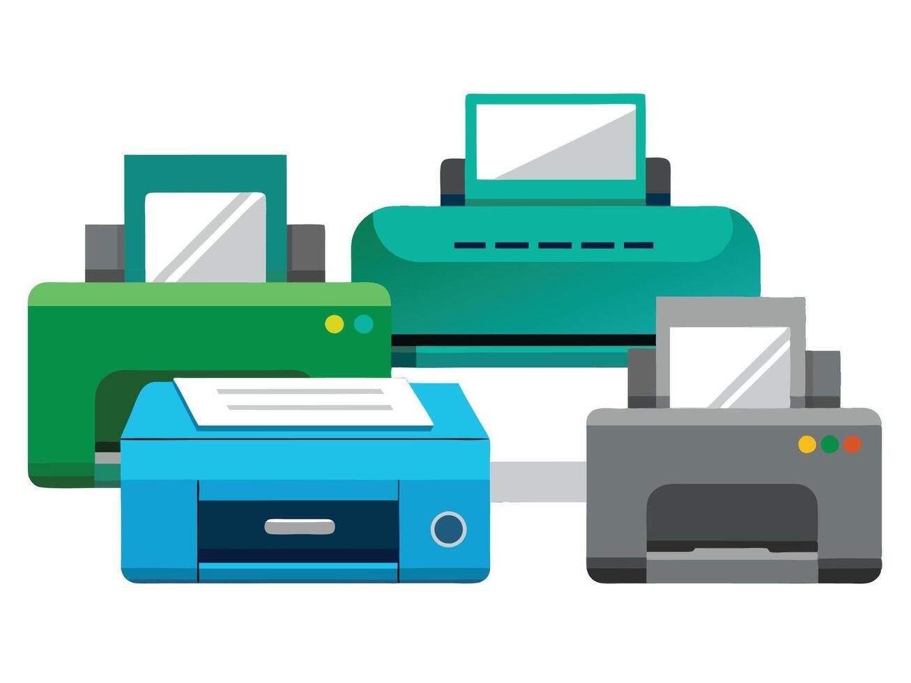 Paper printer machines illustrations vector