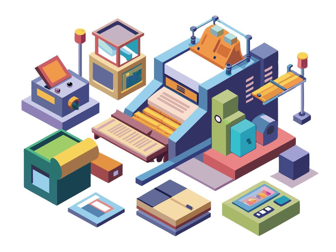 Paper printer machines illustrations vector