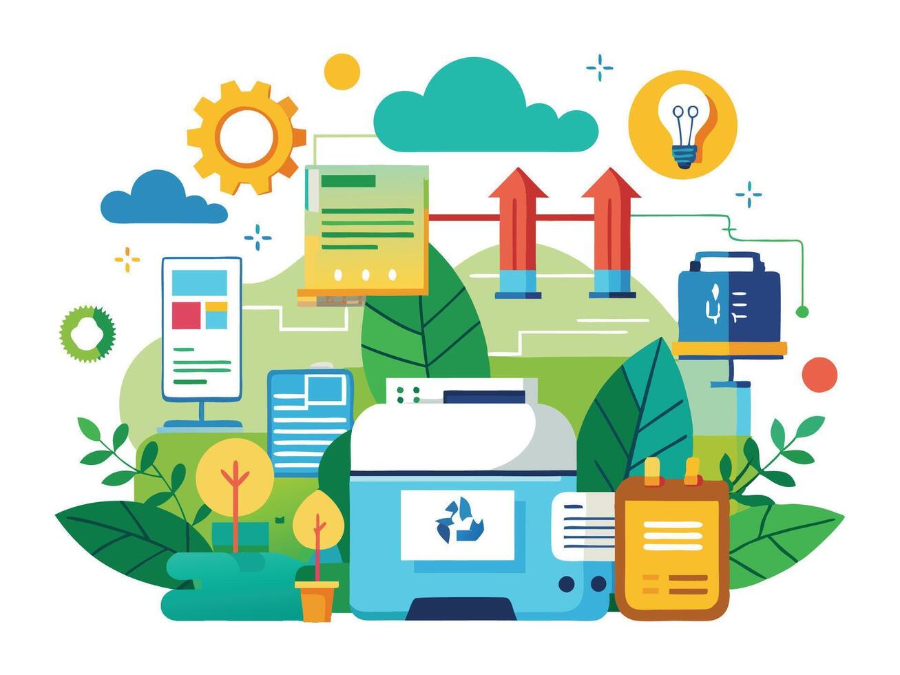 Paper printer machines illustrations vector