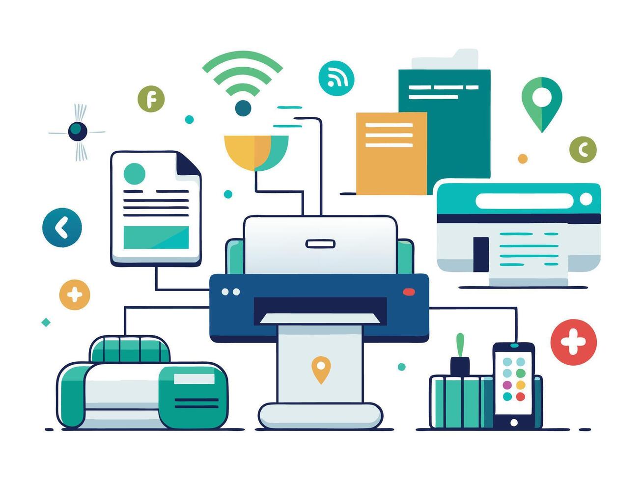 Paper printer machines illustrations vector