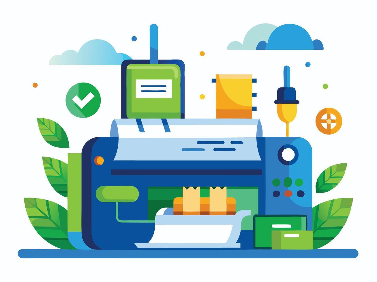 Paper printer machines illustrations vector