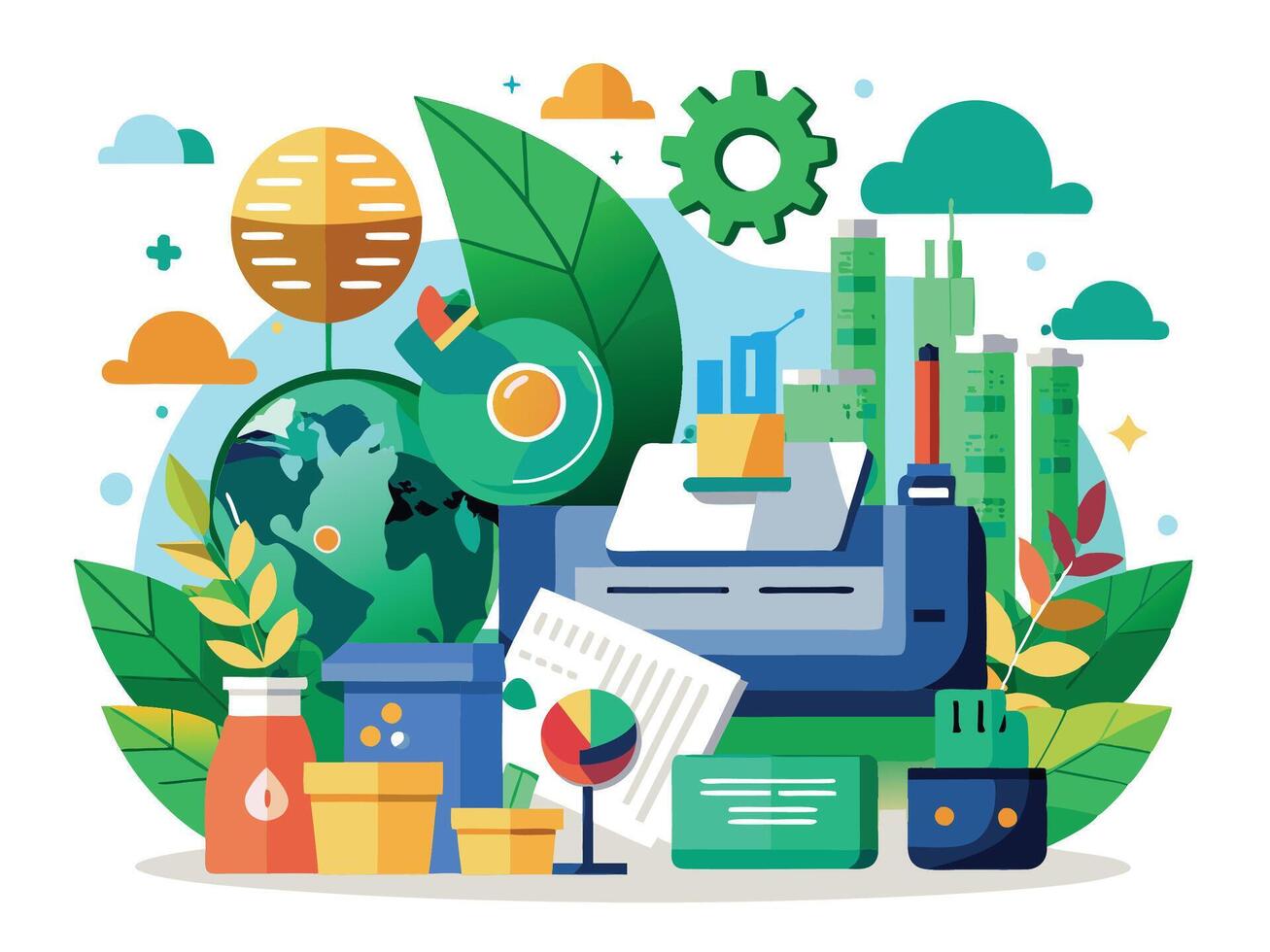 Paper printer machines illustrations vector