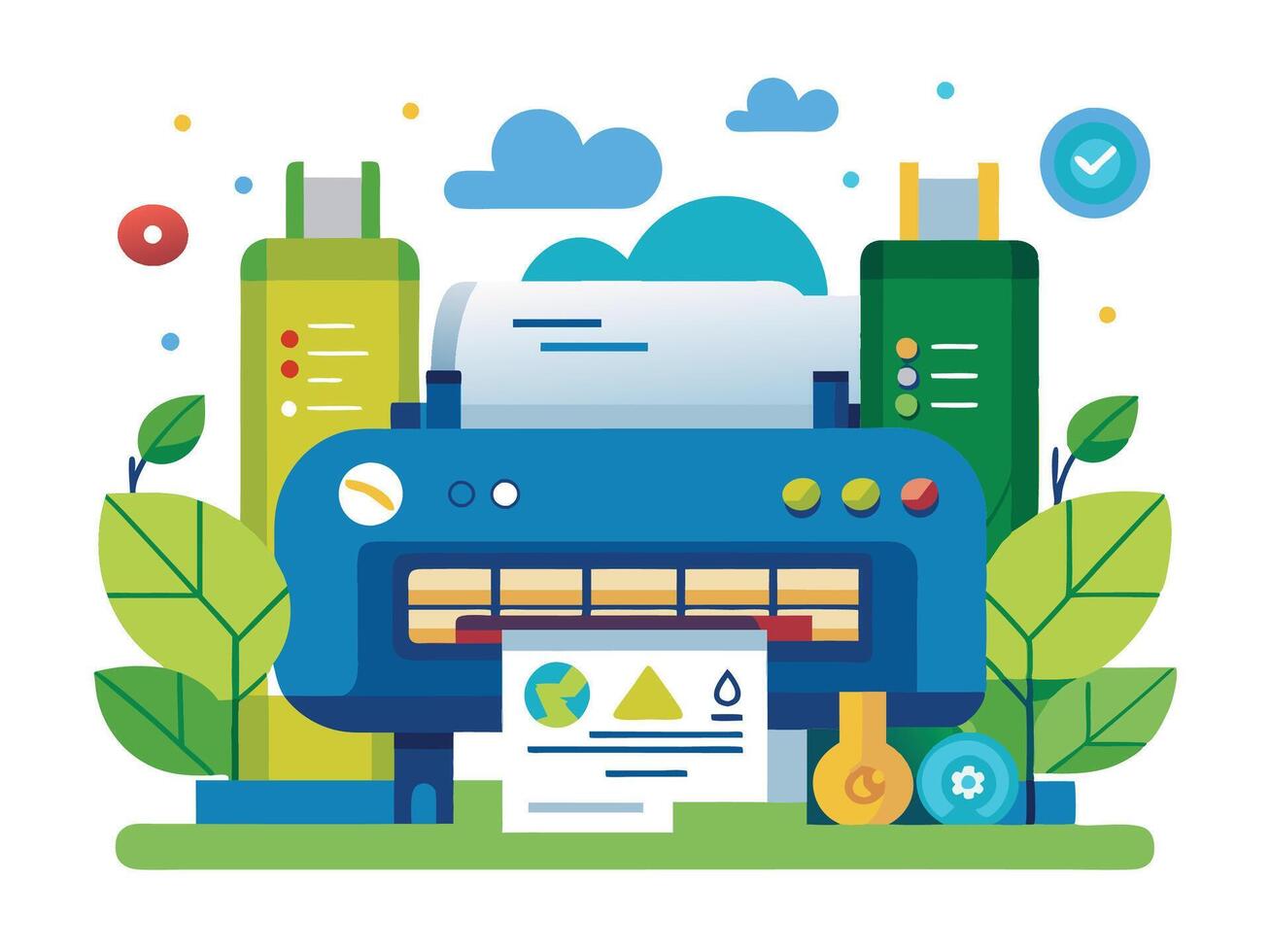 Paper printer machines illustrations vector