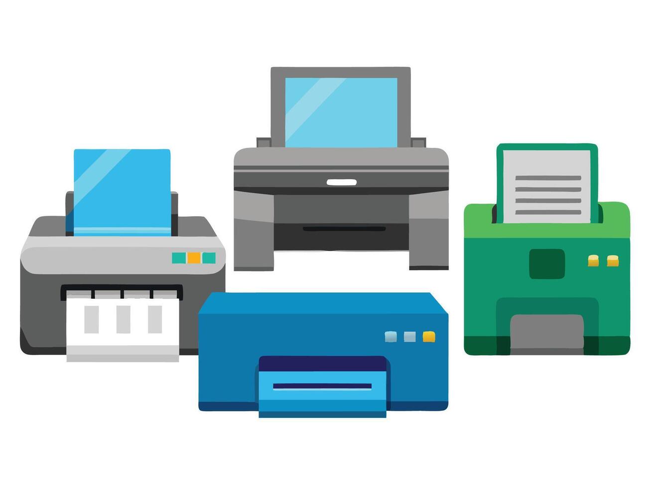 Paper printer machines illustrations vector