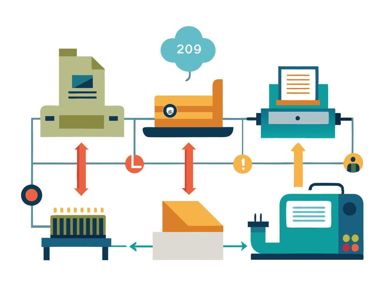 Paper printer machines illustrations vector
