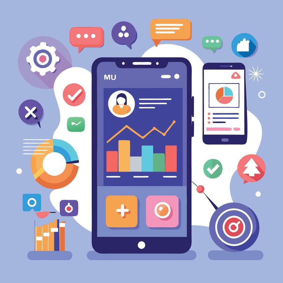 Mobile online data monitoring, analysis and management illustrations vector