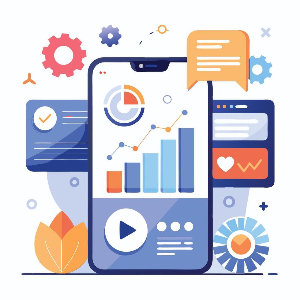 Mobile online data monitoring, analysis and management illustrations vector