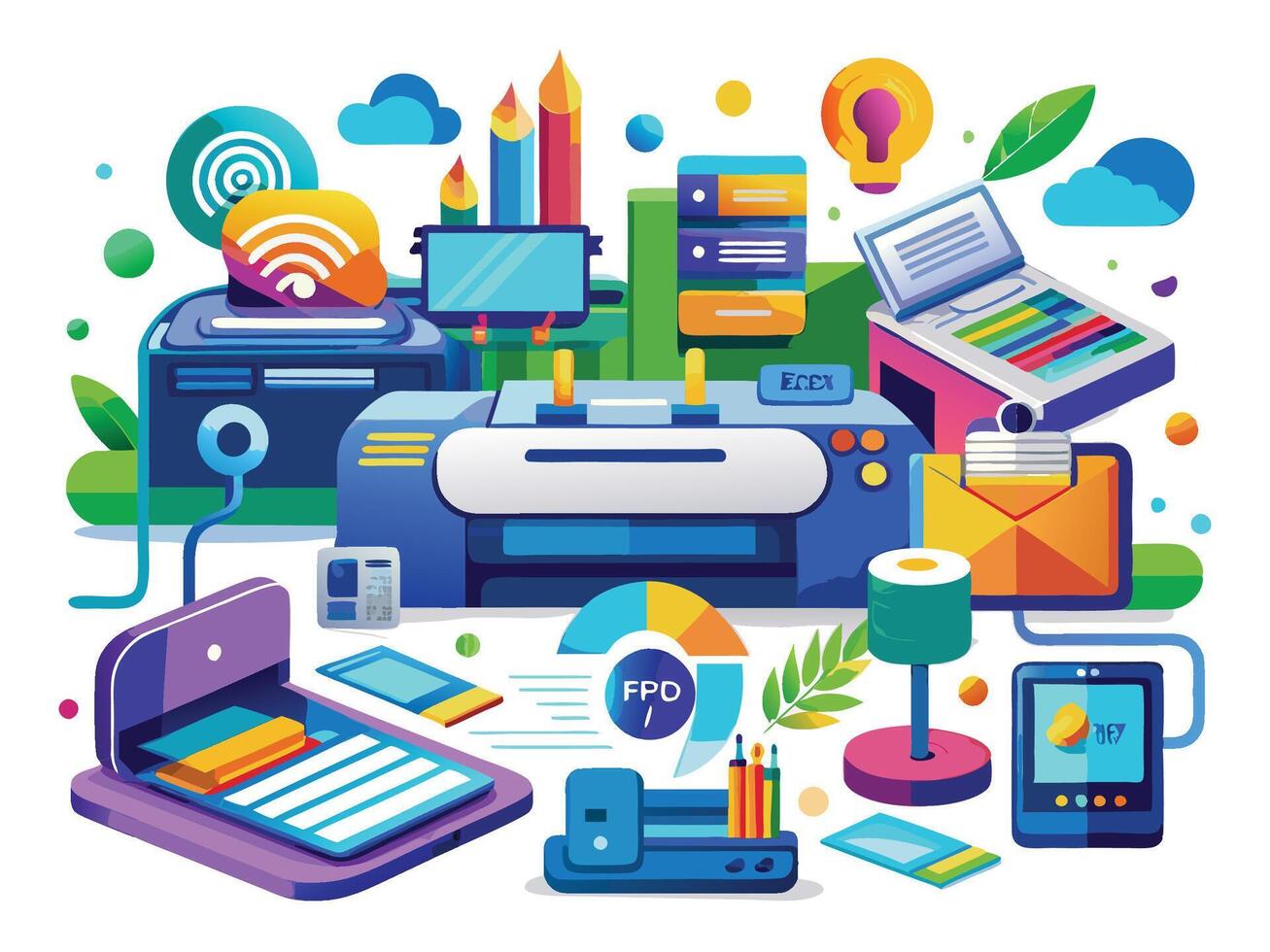 Paper printer machines illustrations vector