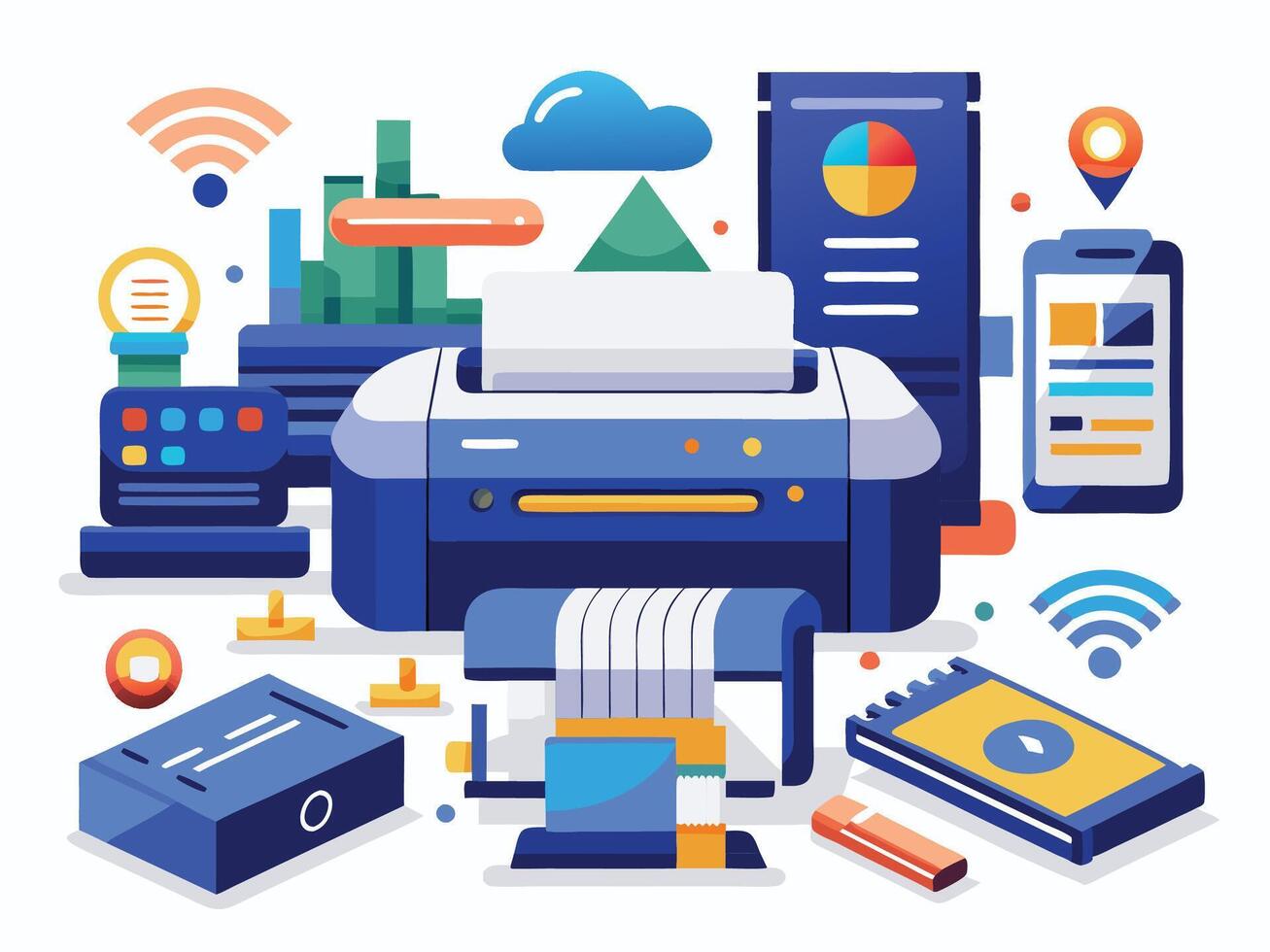 Paper printer machines illustrations vector