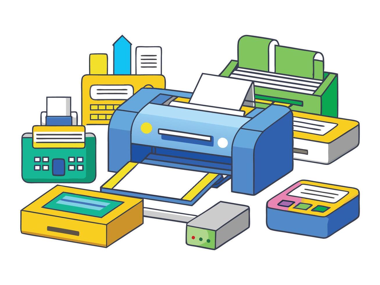 Paper printer machines illustrations vector