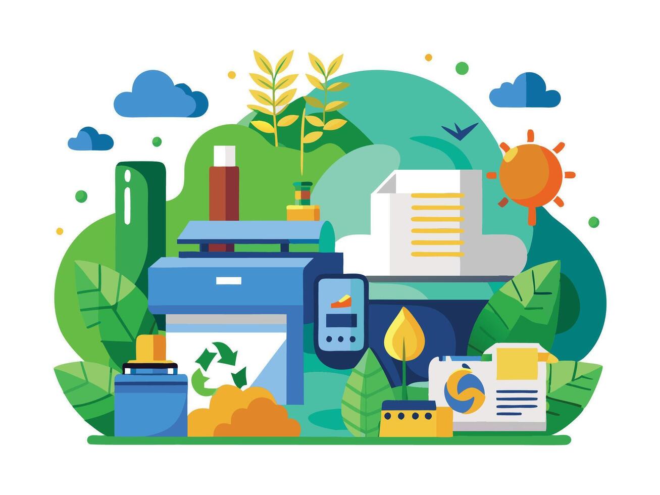 Paper printer machines illustrations vector