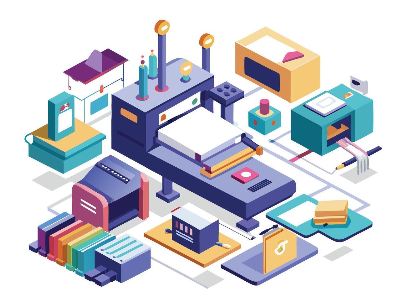 Paper printer machines illustrations vector