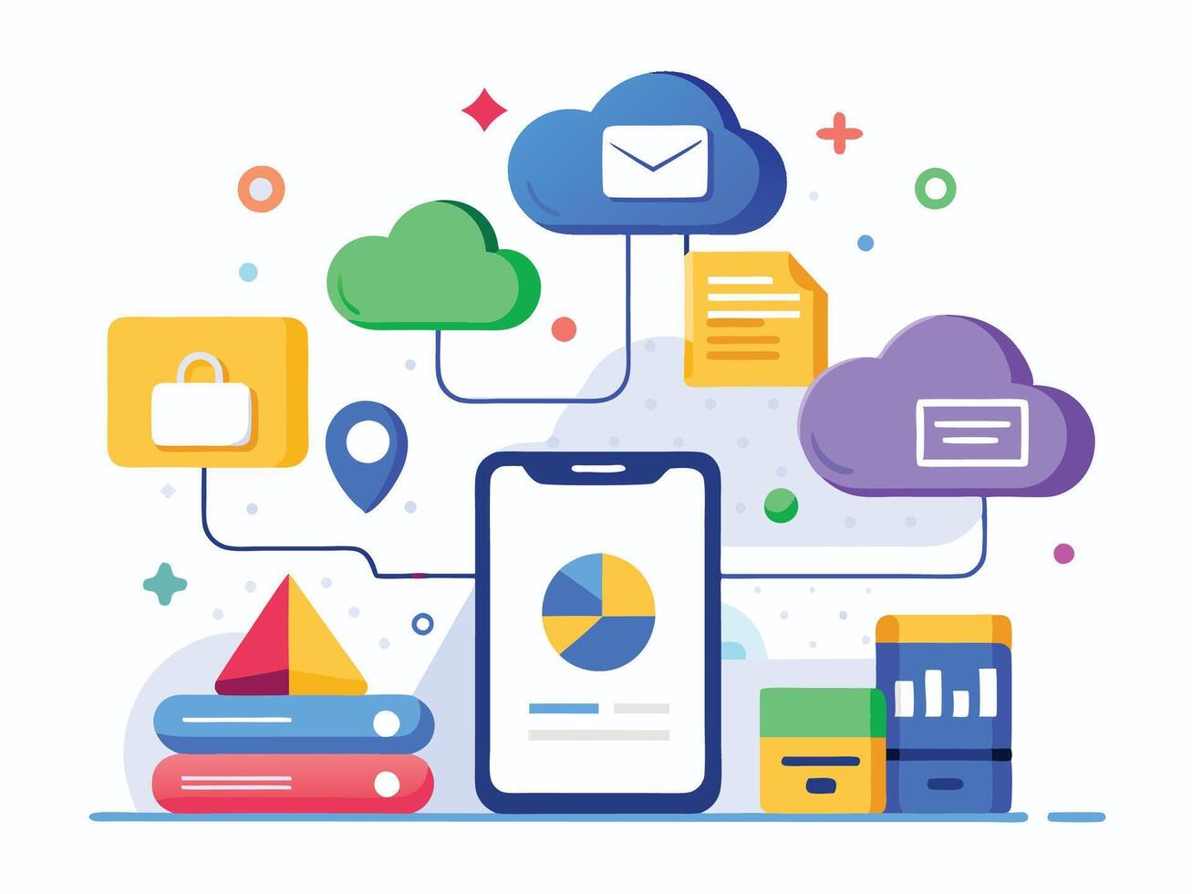 Digital Mobile Trends Analysis. smartphone displaying analytics data vector