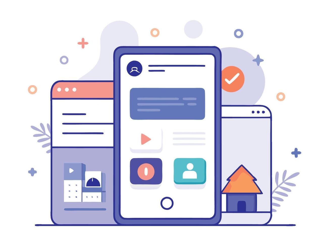 Illustration Mobile Wireframe Idea with Minimalist Design Showcasing Various UI Elements vector
