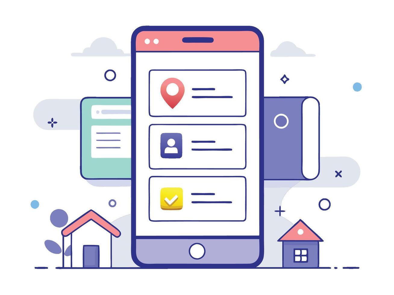 Illustration Mobile Wireframe Idea with Minimalist Design Showcasing Various UI Elements vector
