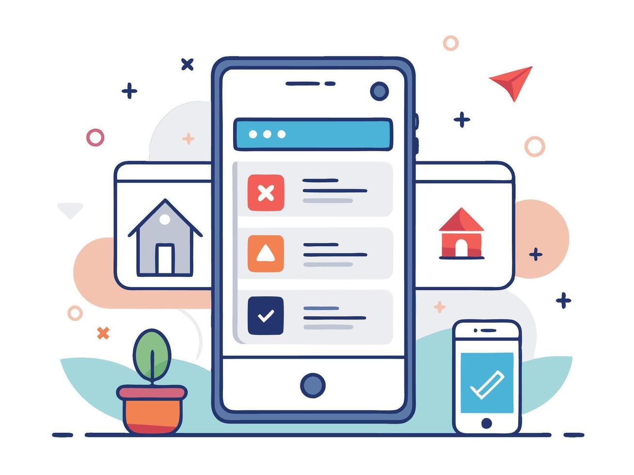 Illustration Mobile Wireframe Idea with Minimalist Design Showcasing Various UI Elements vector