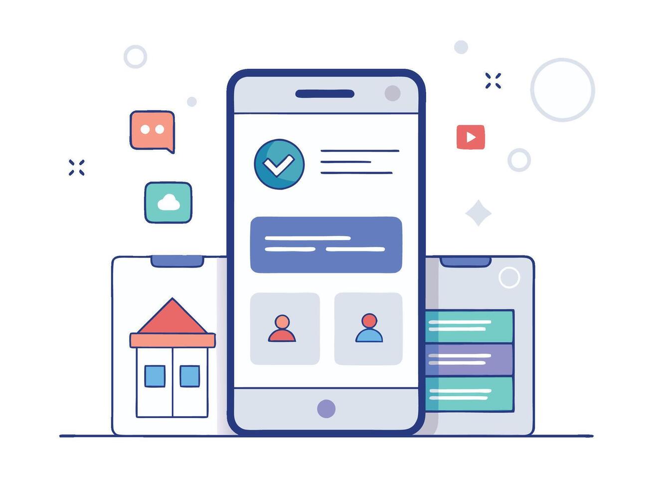 Illustration Mobile Wireframe Idea with Minimalist Design Showcasing Various UI Elements vector
