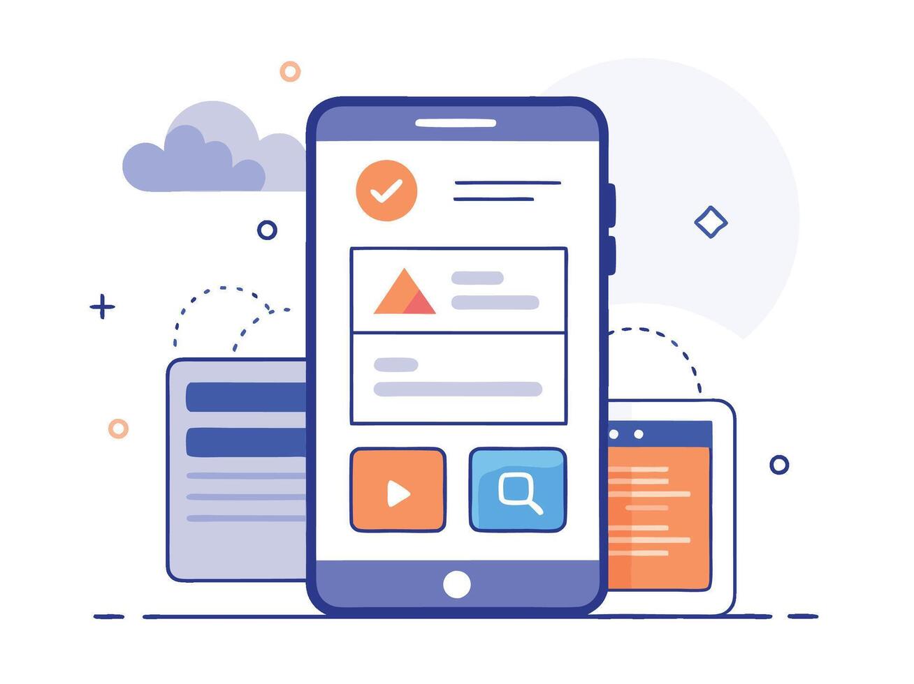 Illustration Mobile Wireframe Idea with Minimalist Design Showcasing Various UI Elements vector