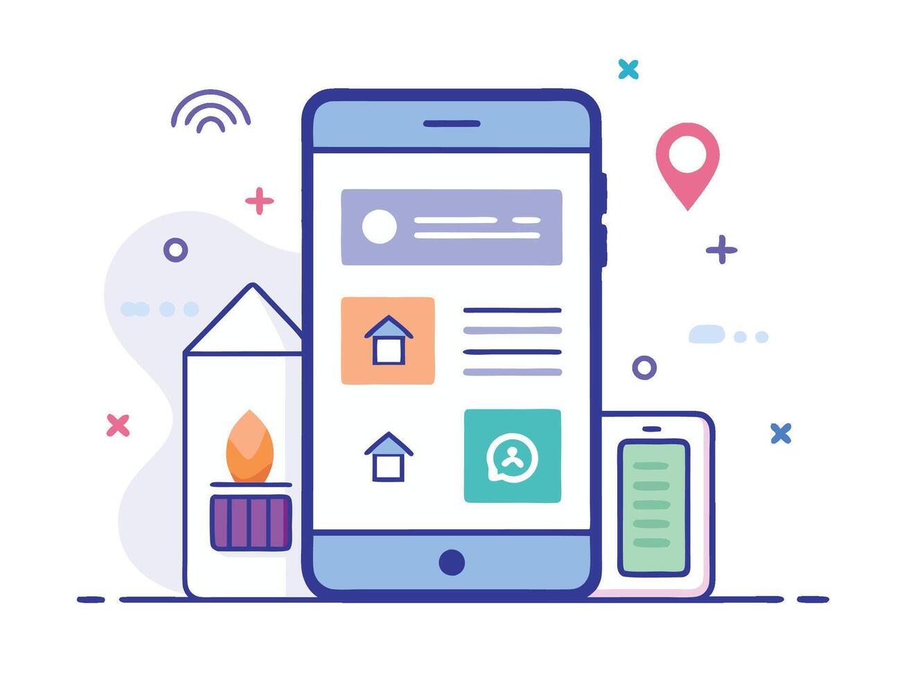 Illustration Mobile Wireframe Idea with Minimalist Design Showcasing Various UI Elements vector