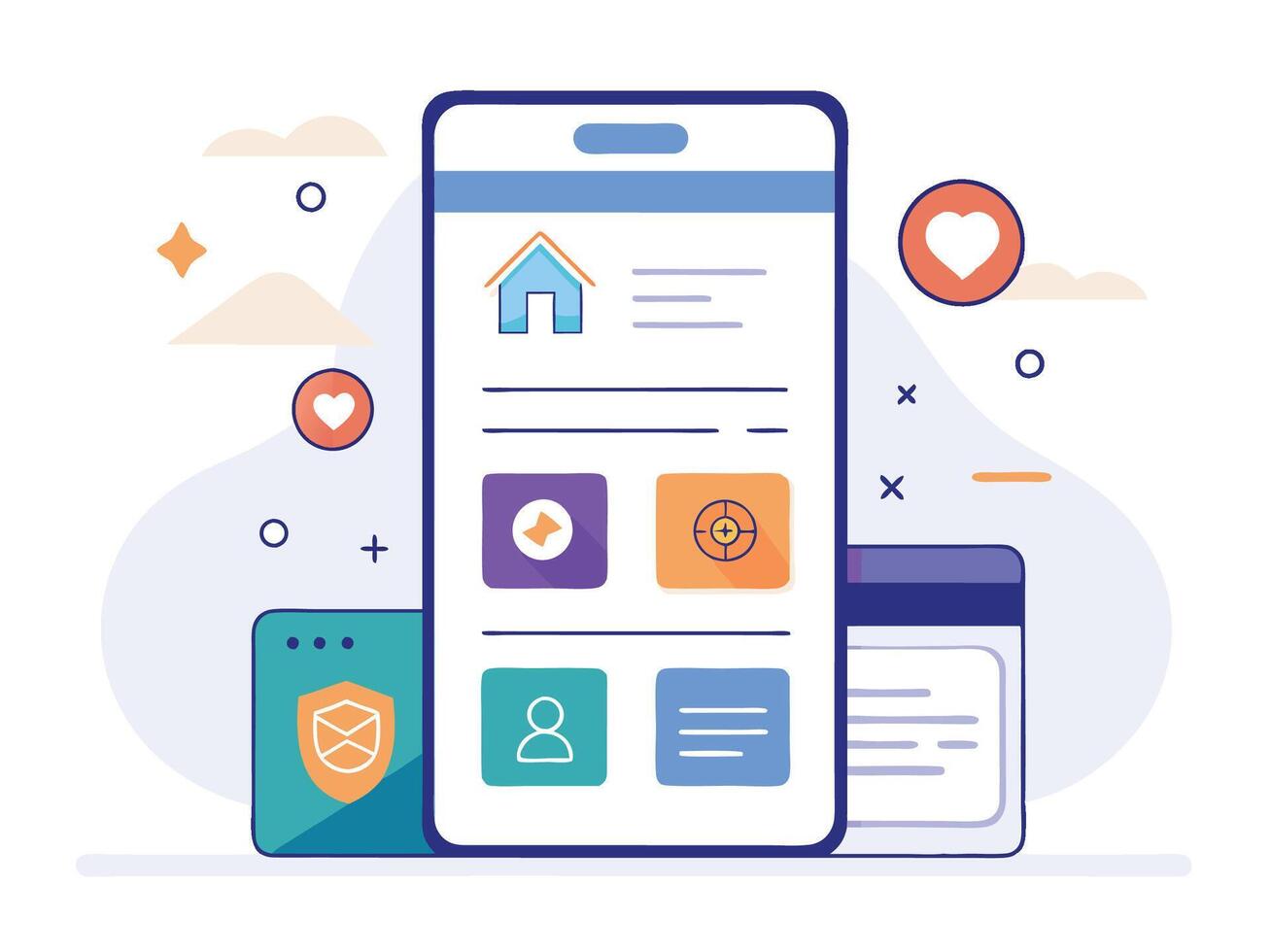 Illustration Mobile Wireframe Idea with Minimalist Design Showcasing Various UI Elements vector