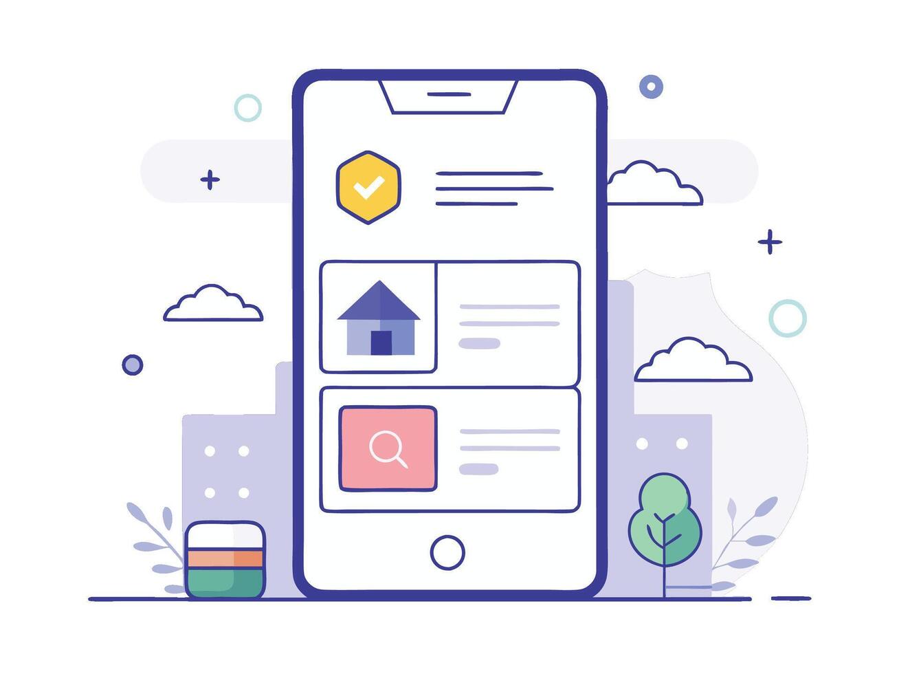 Illustration Mobile Wireframe Idea with Minimalist Design Showcasing Various UI Elements vector