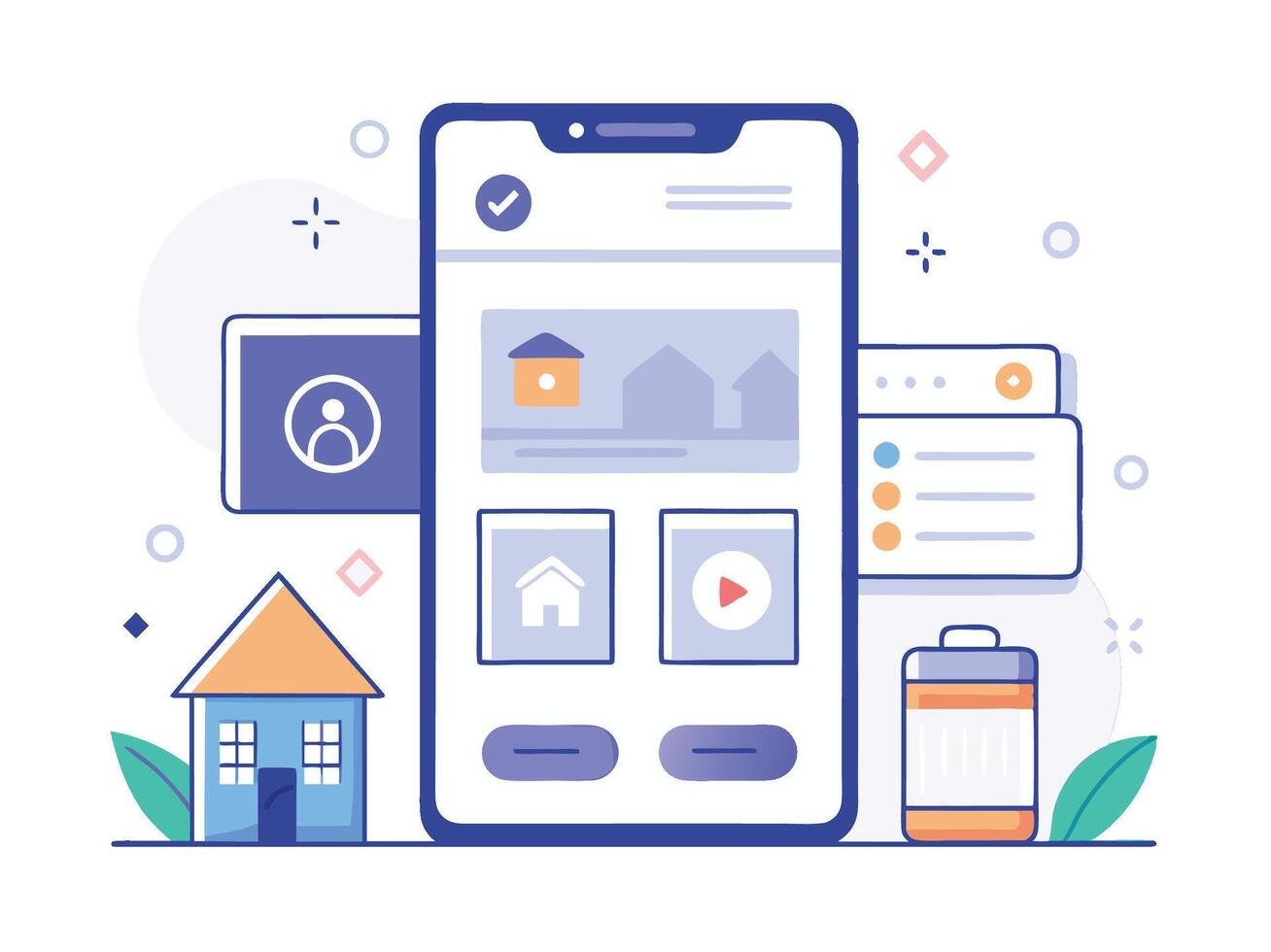 Illustration Mobile Wireframe Idea with Minimalist Design Showcasing Various UI Elements vector