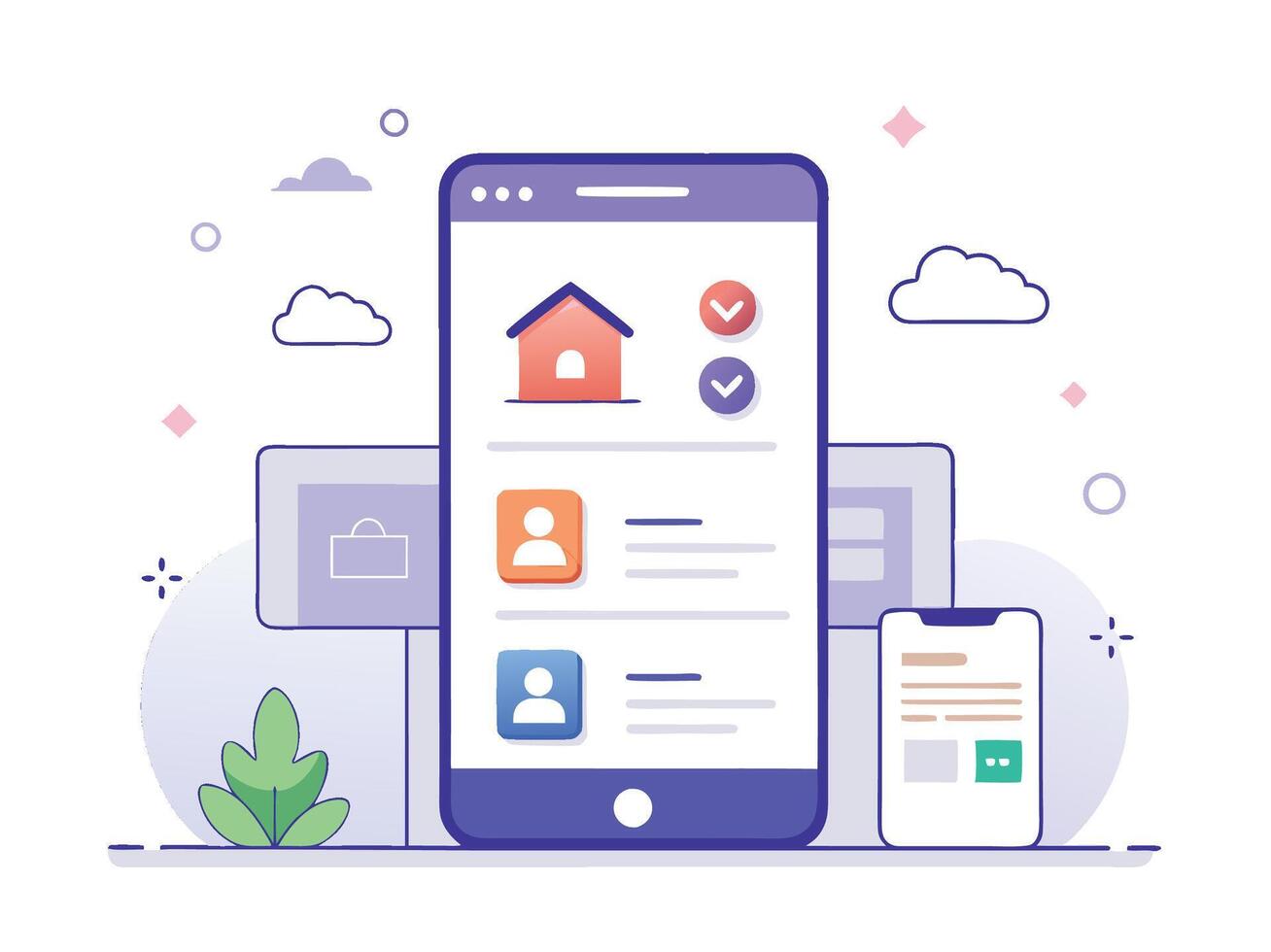 Illustration Mobile Wireframe Idea with Minimalist Design Showcasing Various UI Elements vector