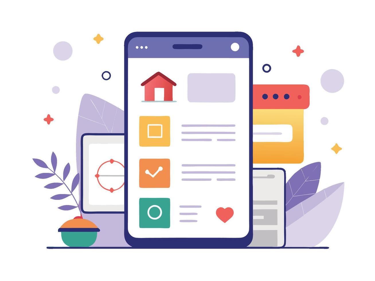 Illustration Mobile Wireframe Idea with Minimalist Design Showcasing Various UI Elements vector