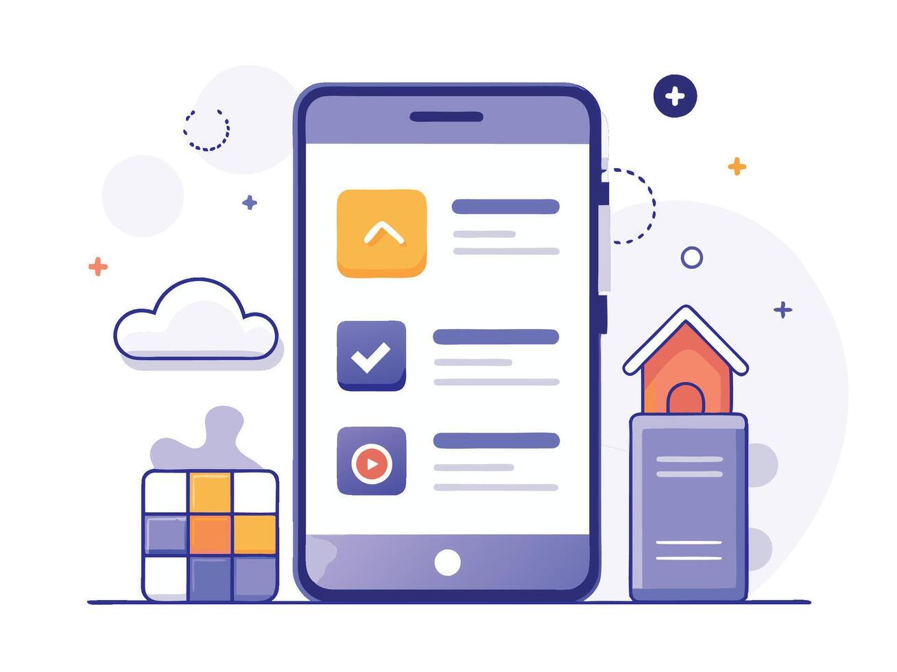 Illustration Mobile Wireframe Idea with Minimalist Design Showcasing Various UI Elements vector