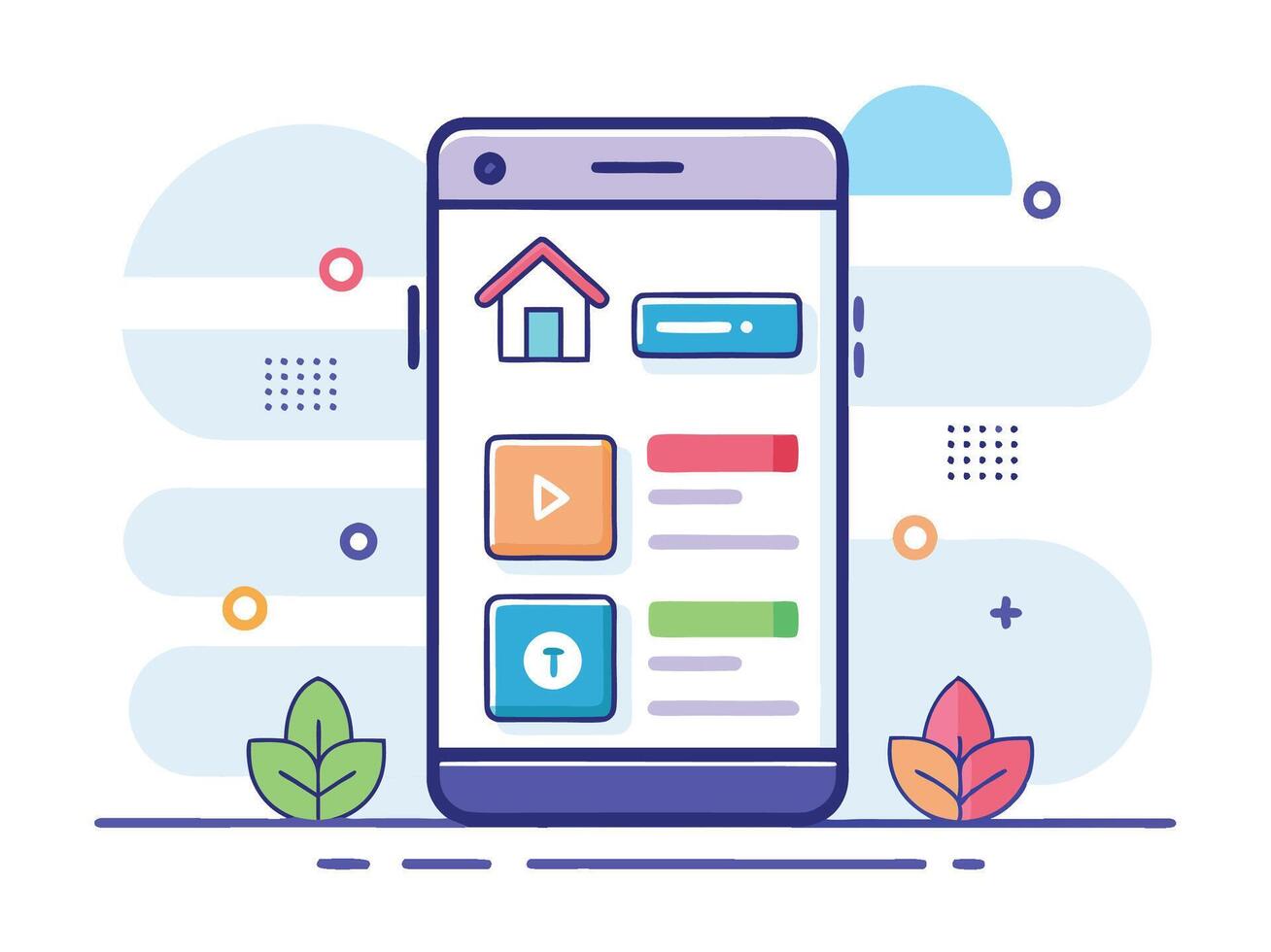 Illustration Mobile Wireframe Idea with Minimalist Design Showcasing Various UI Elements vector